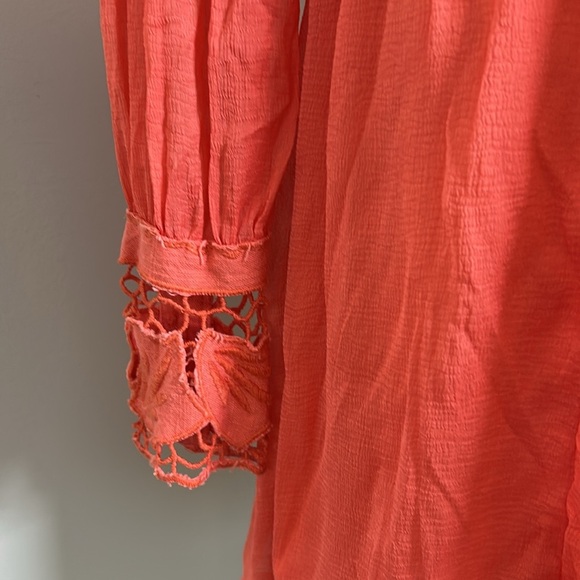 Free People In Dreamland Dress Coral Long
Sleeve Mini Cut Out Vneck Sz 4 - Picture 5 of 15